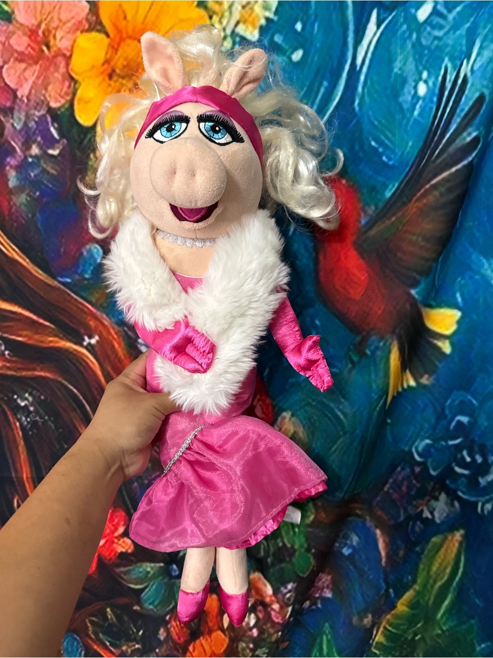 Disney Miss Piggy Plush Doll in Pink and White Dress